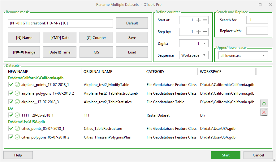 XTools Pro Help - Rename Multiple Datasets